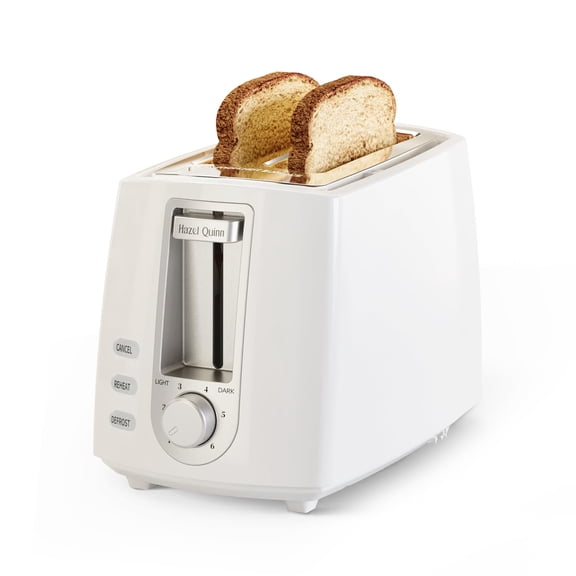 Hazel Quinn 2-Slice Compact Toaster - Wide Slots for Thick Bread & Bagels, 6 Browning Levels, Even Heating, Removable Crumb Tray, Quick Toast, Ideal for Breakfast & Small Kitchen - White Y101
