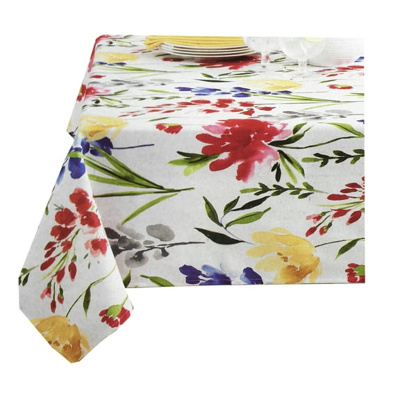 Hazel Spring Flowers Leaves Multi-Color White Textured Fabric (52 x 70 Rectangle) Benson Mills