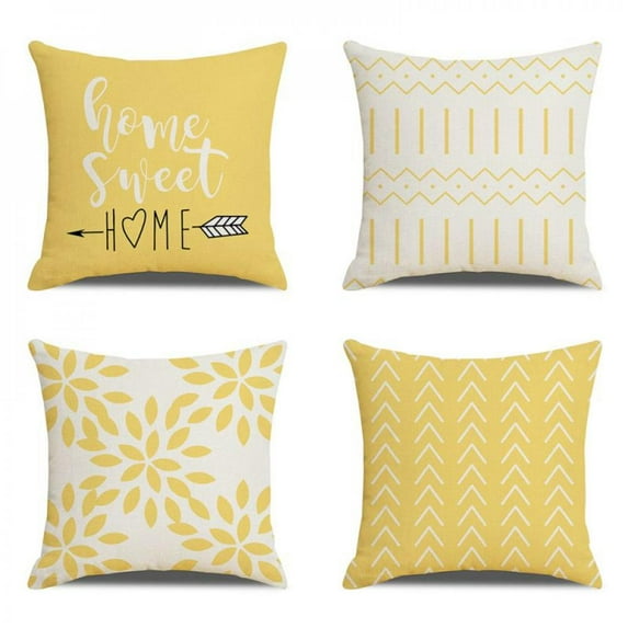 Hazel Tech 18” x 18” Yellow & White Modern Geometric Linen Decorative Pillow Covers (4 Count)