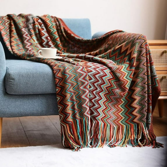 Hazel Tech-Textured Knitted Soft Throw Blanket With Tassels Warm Fluffy Cozy Plush For Fall Spring Couch Bed Sofa Living Room Framhouse Boho Decor