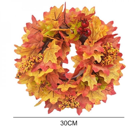 Hazel Tech Thanksgiving Wreath Pumpkin Berries Maple Leaves Harvest Day Themed Hanging Fall Door Wreath Welcome Sign For Garden Gate Home Thanksgiving Decorations