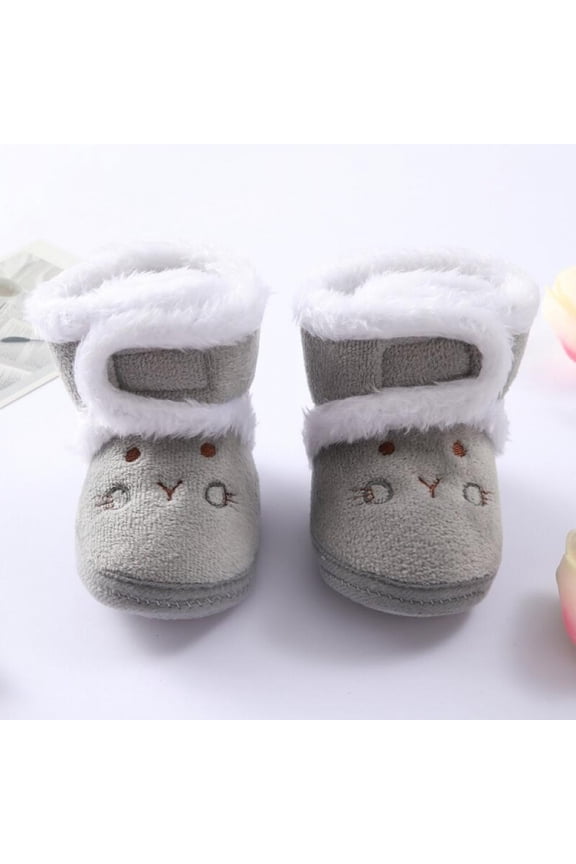 Toddler Children Girl Boy Cartoon Bear Cotton Shoes Plus Velvet Warm Snow Boots Infant Soft Sole Walking Shoes