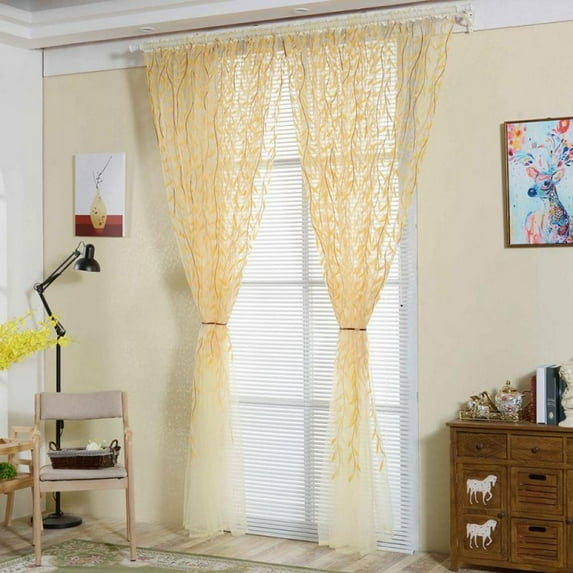 Hazel Tech Tulle Room Window Curtain Sheer Panel Drapes Curtain Leaves Print Translucidus For Kitchen For Study Room