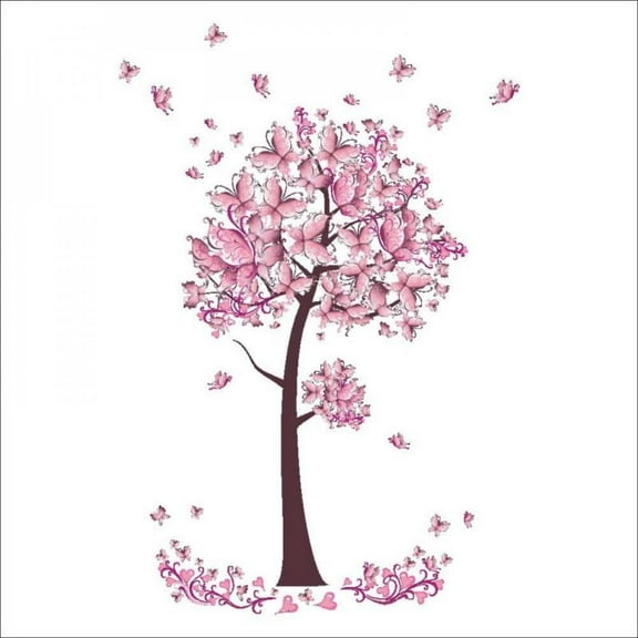 Hazel Tech Wall Stickers Flower Pink Butterfly Flower Tree Decals Girls Women Mural Wallpaper Home Living Room Bedroom Decor