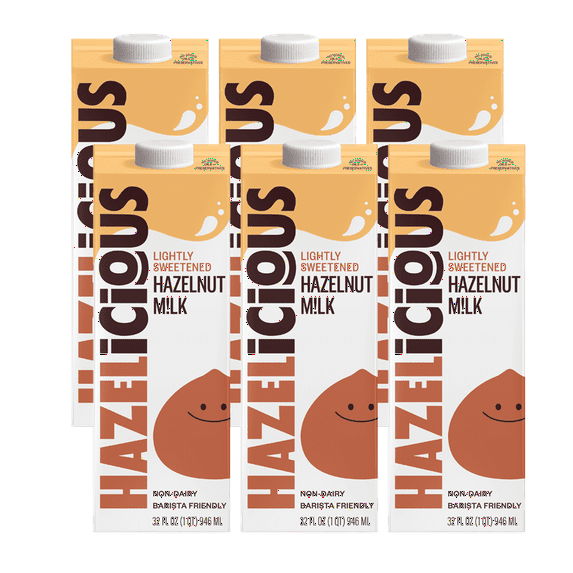 Hazelicious Lightly Sweetened Hazelnut Milk, Vegan, Non-GMO, Non-Dairy and Plant-Based, Froths Perfectly and Barista-Friendly, 32 oz Cartons (Pack of 6)