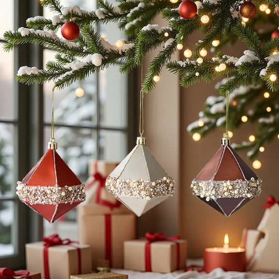 Hazelnut Candy Rhombus Ornament, Sparkling Christmas Tree Ball Set, Plastic Hanging Decor, for Holiday, Home Party Use