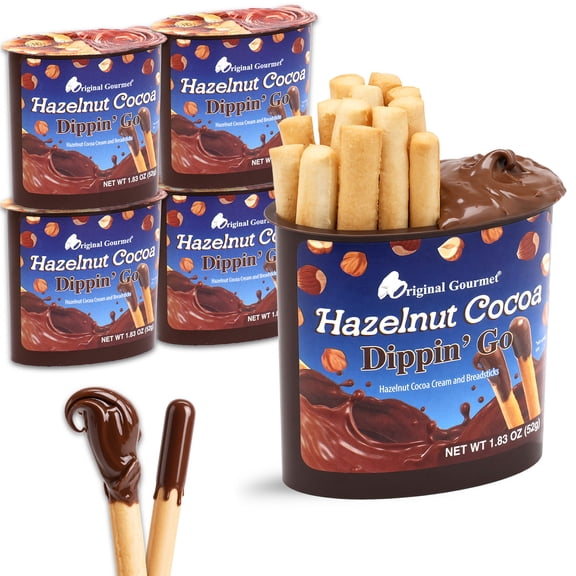Hazelnut Chocolate Dip With Breadsticks 1.8oz Bundle - 4 Snack Pack Dippers With Hazelnut Cocoa Cream + Breadsticks for on the Go Snacking