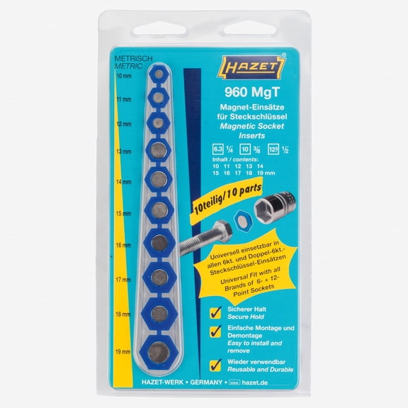 Hazet 960MGT Magnetic socket insert 10 pc set for metric sockets (10-19mm)