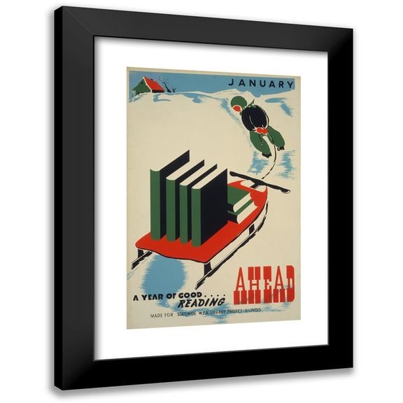 Hazlett 11x14 Black Modern Framed Museum Art Print Titled - January-A Year of Good Reading Ahead (1936)