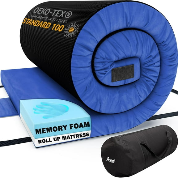 Hazli Matrix Memory Foam Camping Mattress Pad - Roll Up Mattress - Cot Mattress Pad - Guest Bed Roll