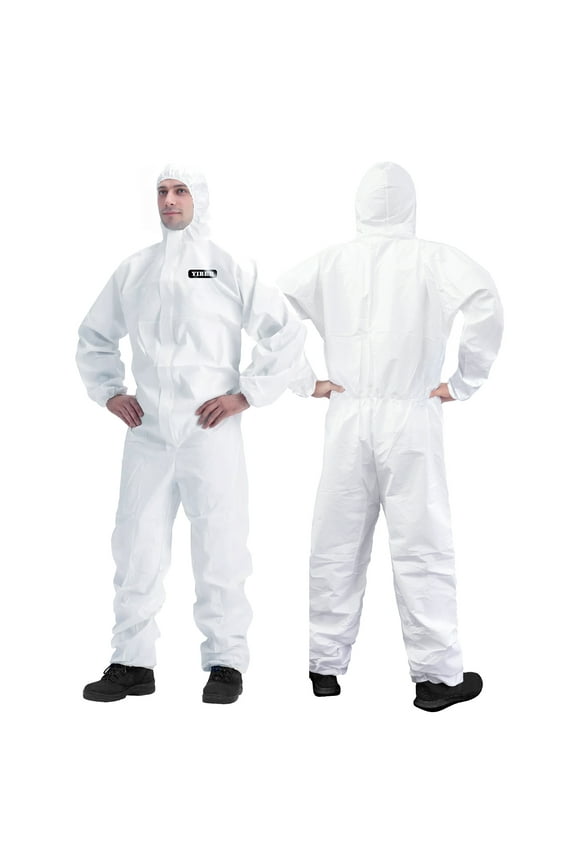Hazmat Suit Disposable Coverall | Heavy Duty Full Body Paint Coverall & Suit in 7 Sizes with Multiple Specifications for Men & Women With Hood - Breathable & Water Resistant - 2X-Large, White, 1