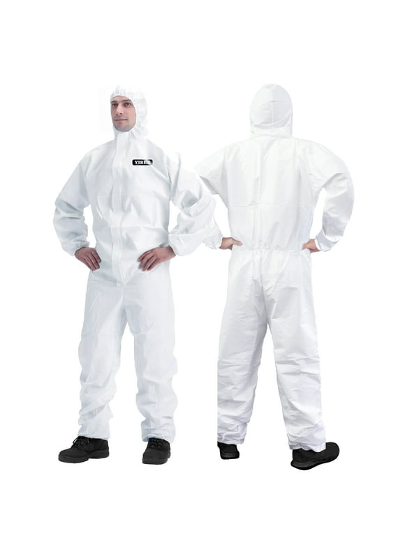 Hazmat Suit Disposable Coverall | Heavy Duty Full Body Paint Coverall & Suit in 7 Sizes with Multiple Specifications for Men & Women With Hood - Breathable & Water Resistant - Large, White, 1