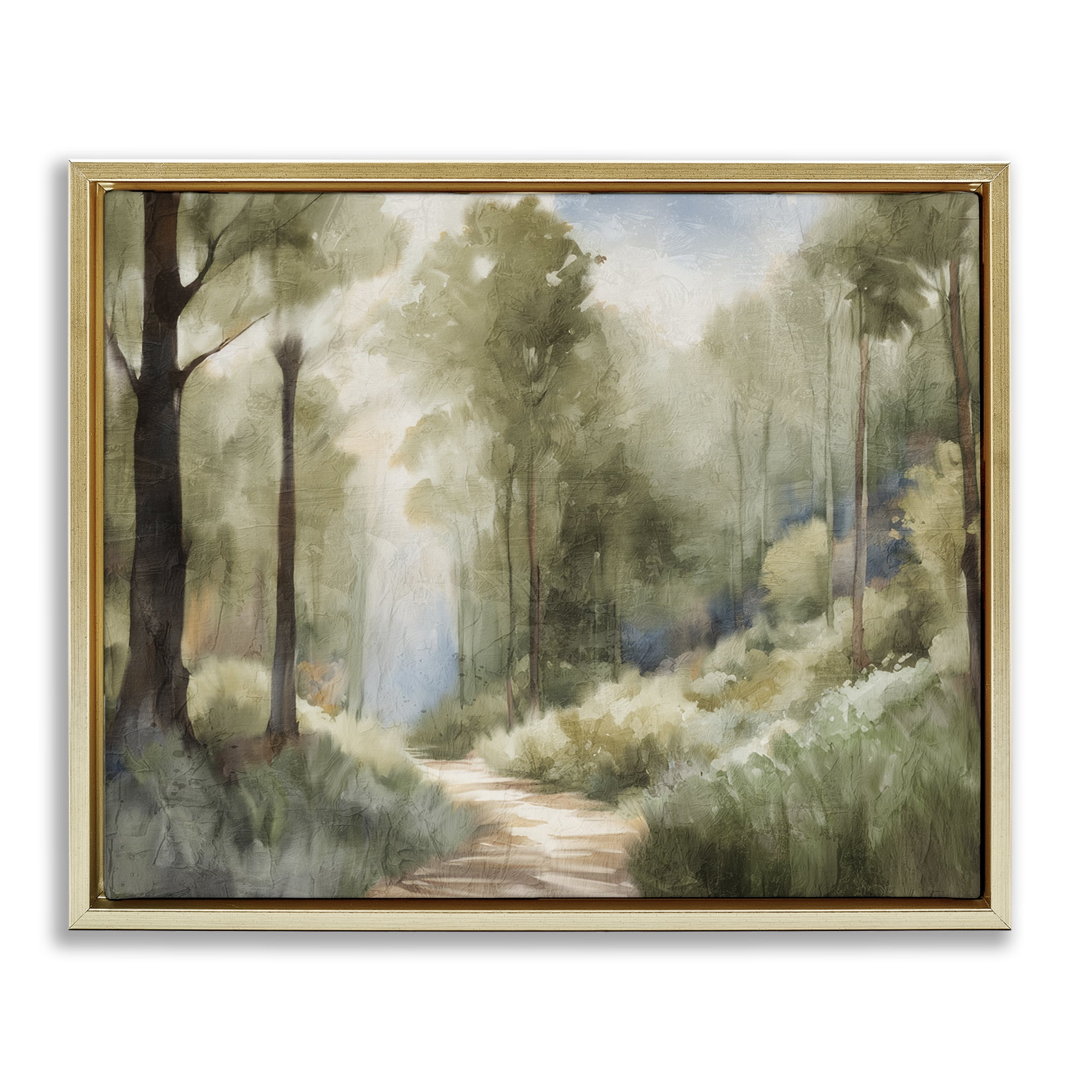 Hazy Atmospheric Walk Gold Framed Floater Canvas Wall Art, design by Kim Allen