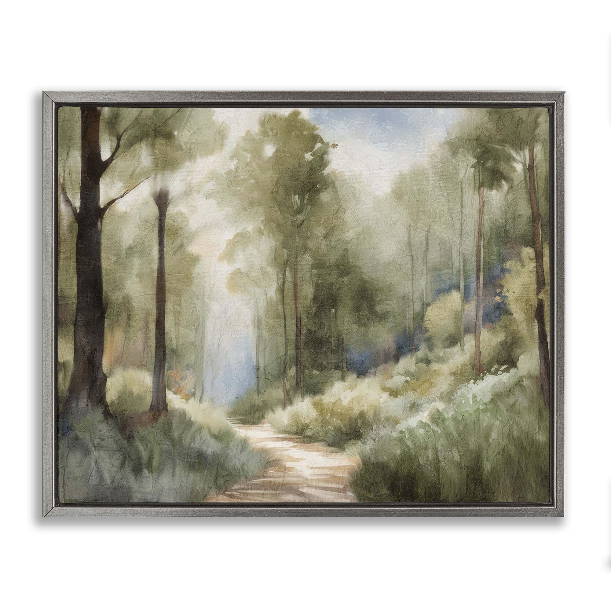 Hazy Atmospheric Walk Gray Framed Floater Canvas Wall Art, design by Kim Allen