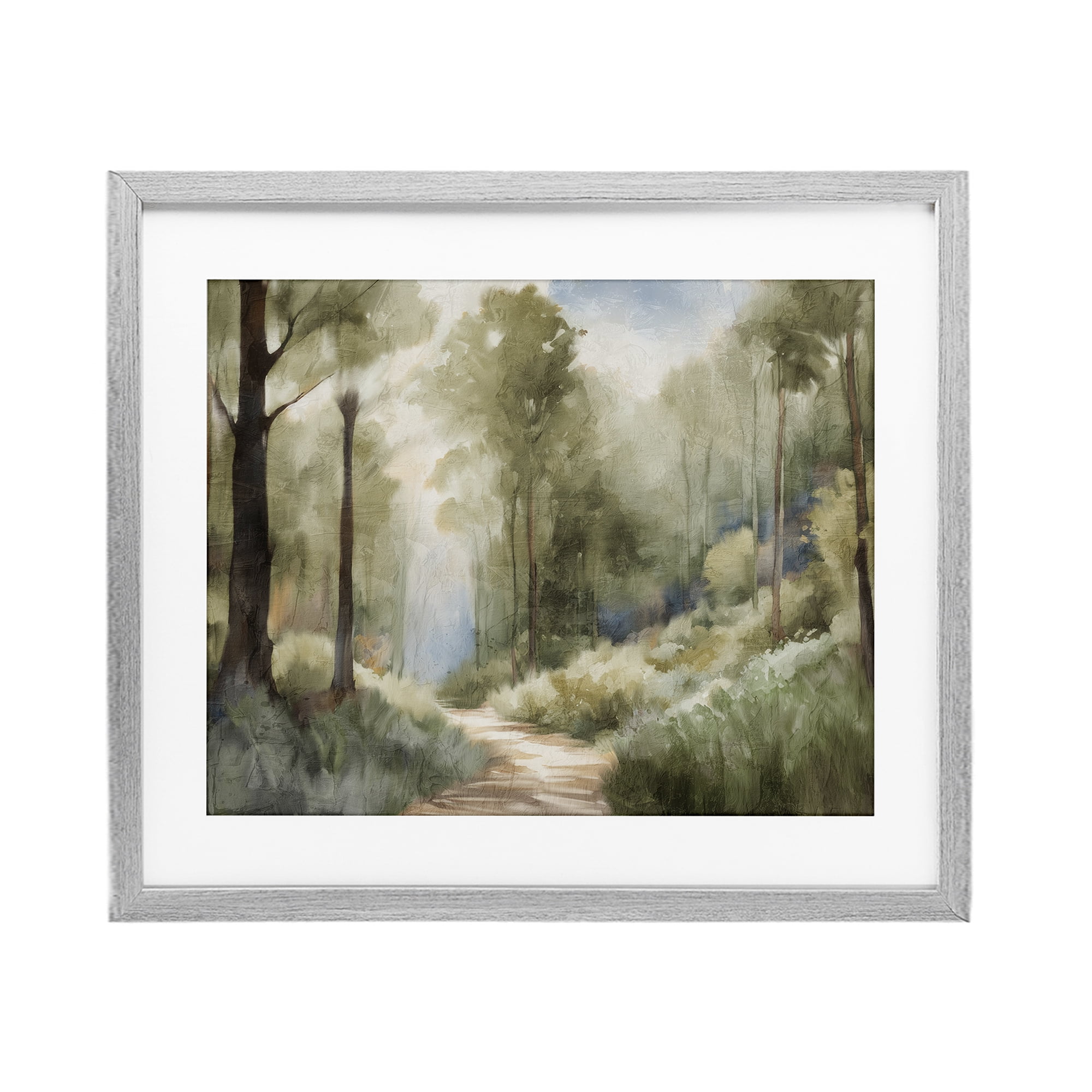 Hazy Atmospheric Walk Gray Framed Print Under Glass, design by Kim Allen