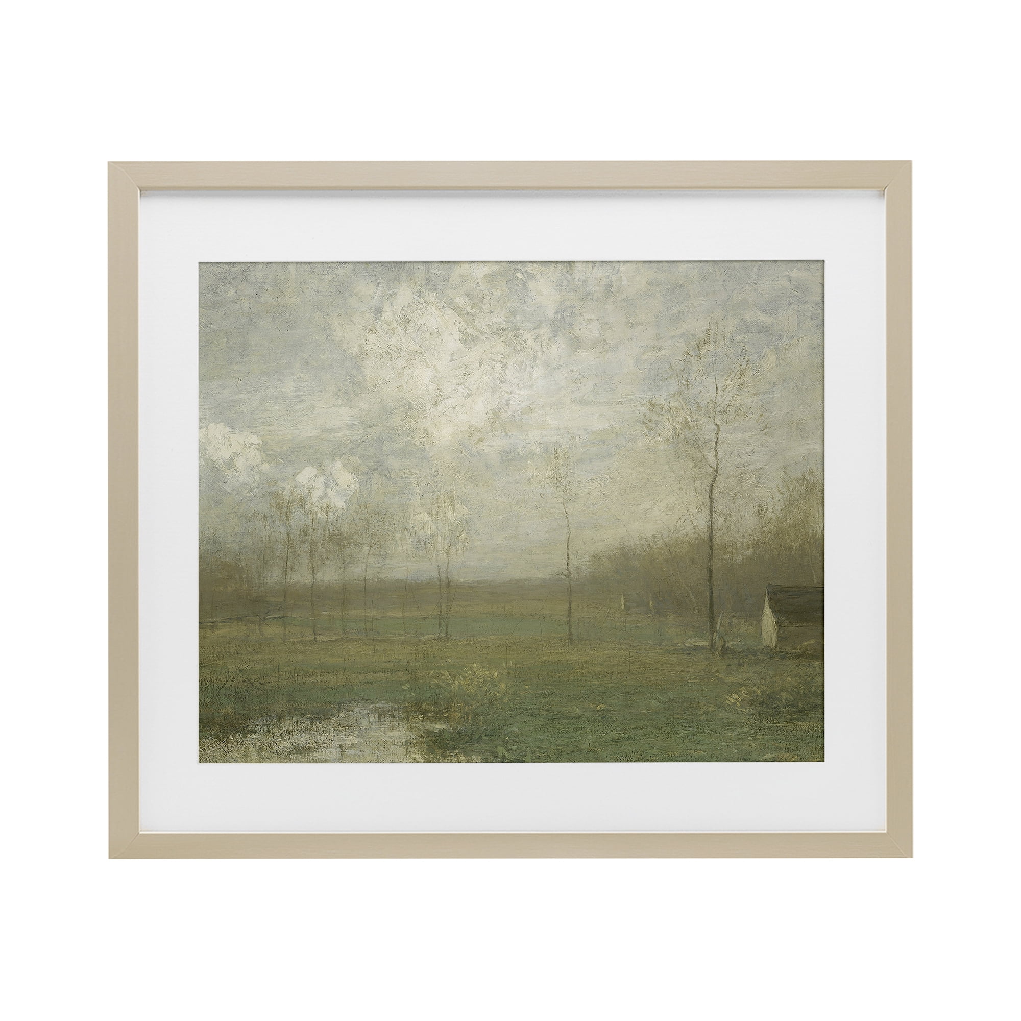 Hazy Farmland View Birch Framed Print Under Glass, design by Lettered and Lined