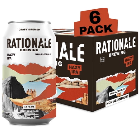Rationale Brewing Non-Alcoholic Hazy IPA, 6 Pack, 12 fl oz Cans, Premium Craft Non-Alcoholic Beer, Zero Alcohol, Low Calorie, Award Winning Non-Alcoholic Drink Alternative