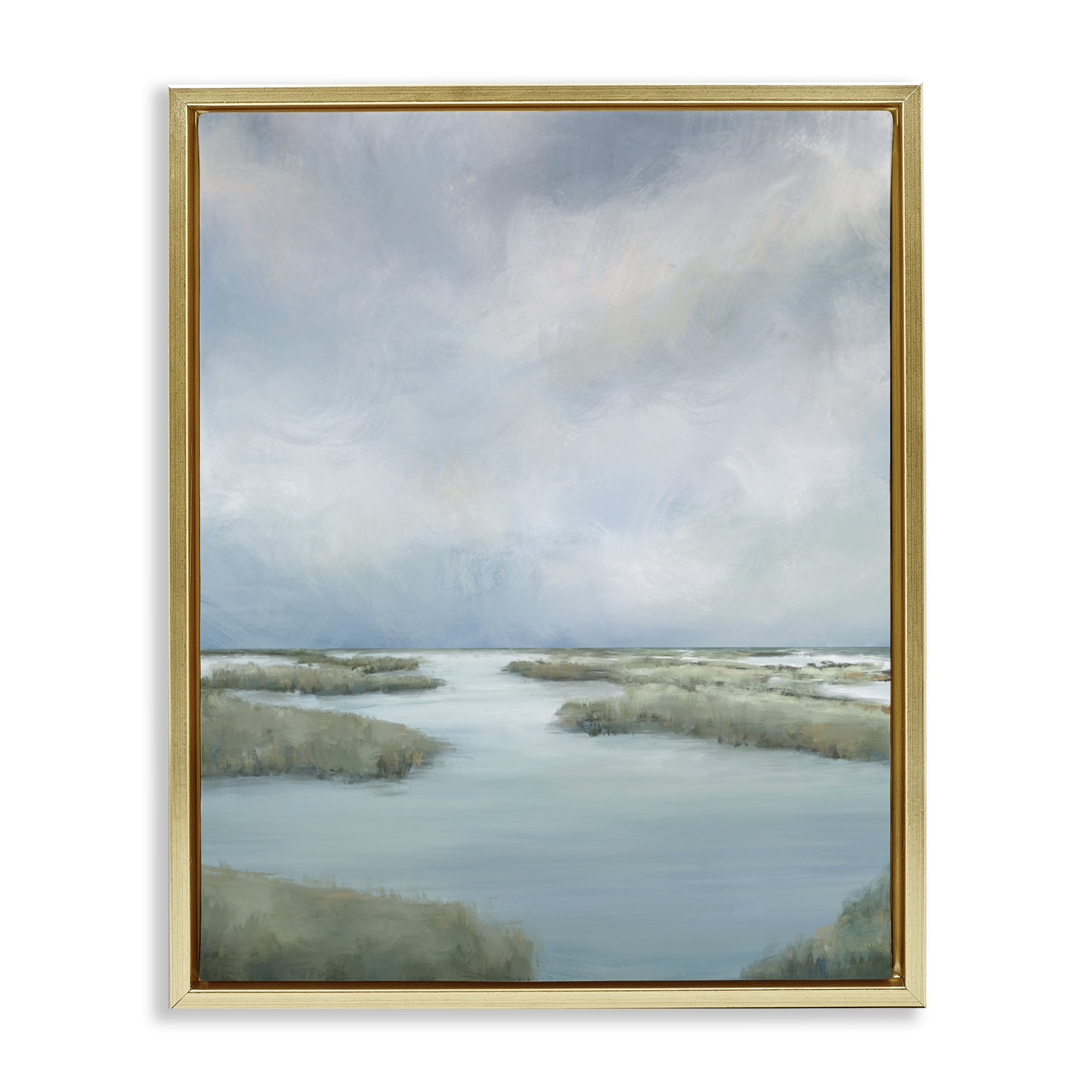 Hazy Marsh Land View Gold Framed Floater Canvas Wall Art, design by Leah Noel Art