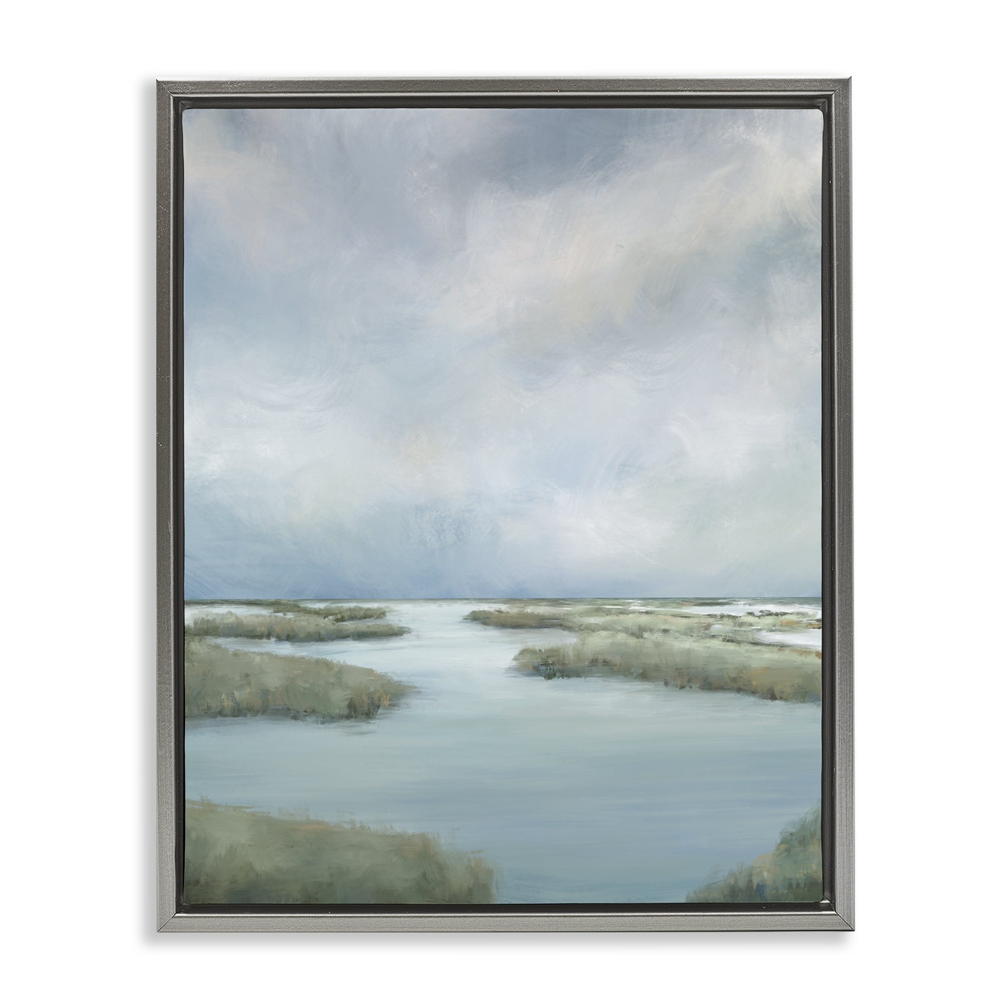 Hazy Marsh Land View Gray Framed Floater Canvas Wall Art, design by Leah Noel Art