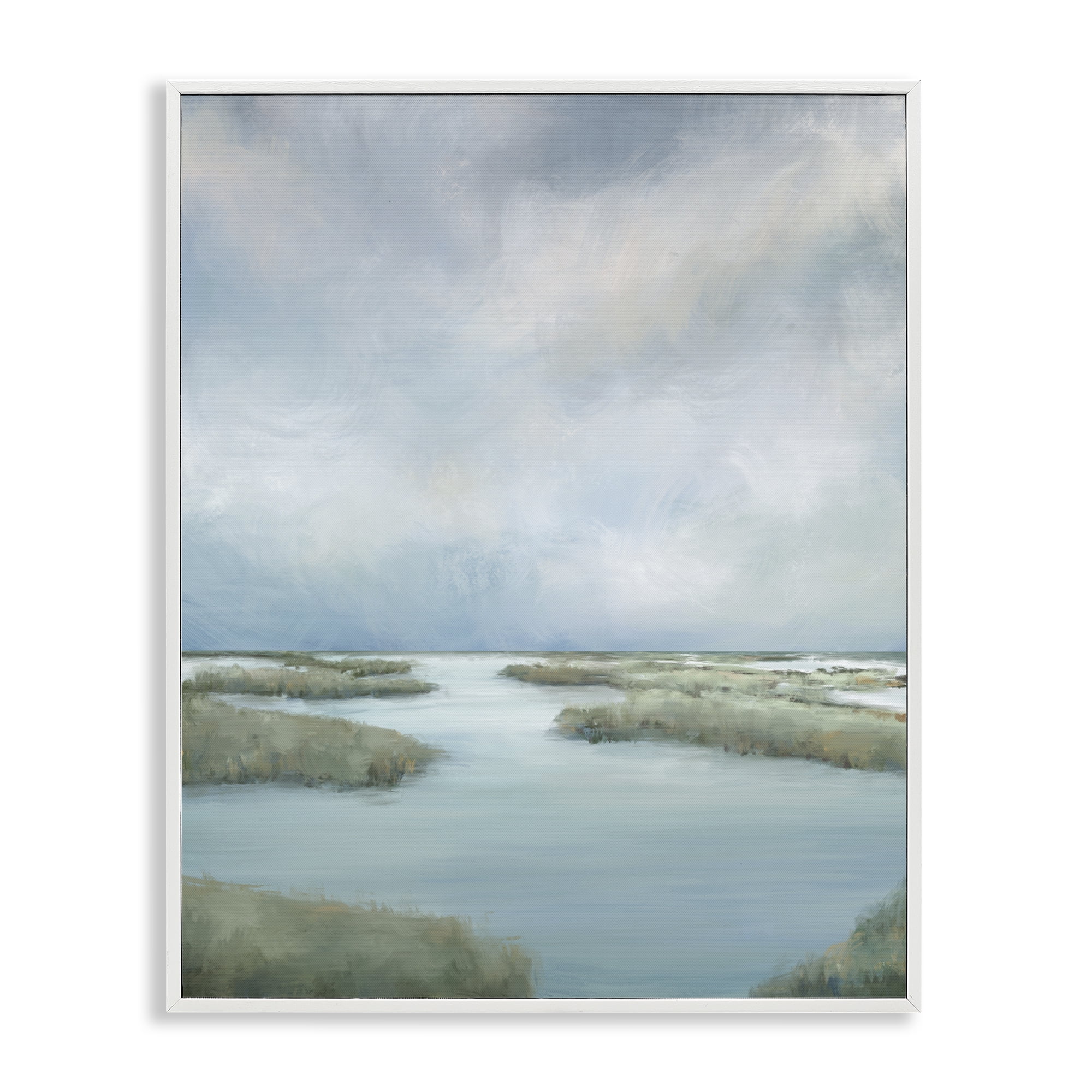 Hazy Marsh Land View White Framed Giclee Art, design by Leah Noel Art