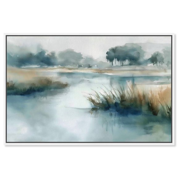Hazy River I Canvas Print Landscape Wall Art by Art Remedy, White Frame, 24 x 16