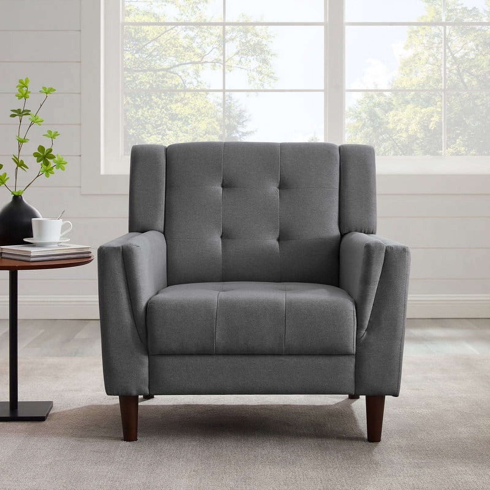 Hbaid Arm Chair Linen Fabric Accent Chair, Mid Century Modern Single Sofa Comfy Upholstered