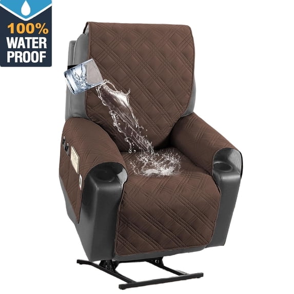 Hbaydor Waterproof Recliner Cover for Large Power Lift Recliner, Non-Slip Washable Couch Slipcover with Side Pocket, 23 Inch, Brown