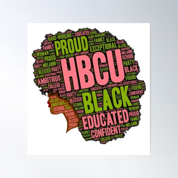 Hbcu Pink And Green Words In Afro Poster Wall Art, Modern Wall Decor For Living Room Bedroom, 12x18 UNFRAMED