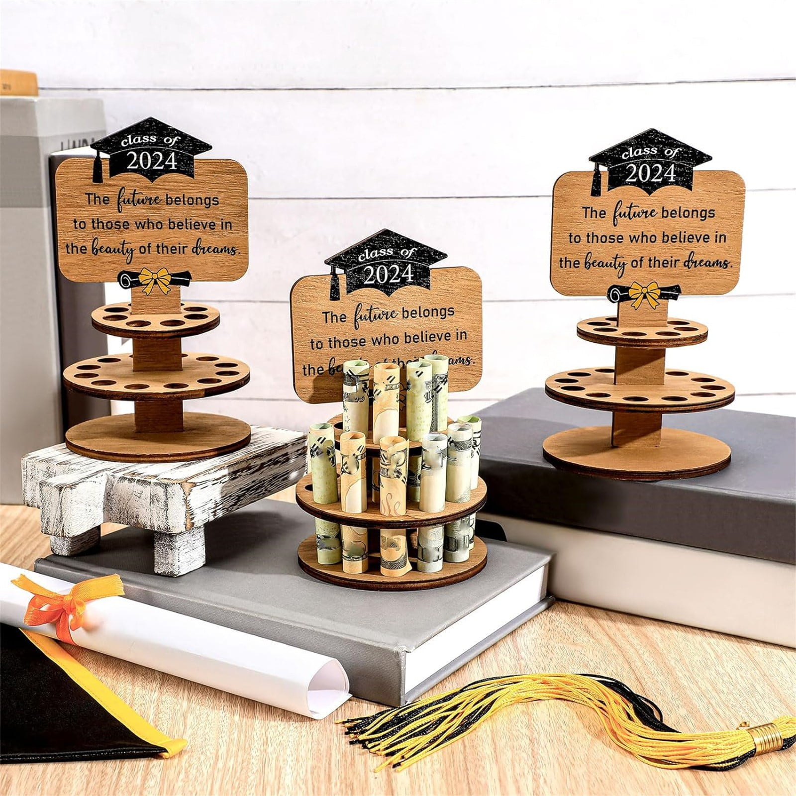 Hbdhejl 2024 Wooden Graduation Holder With 20 Holes 2024 Graduation ...