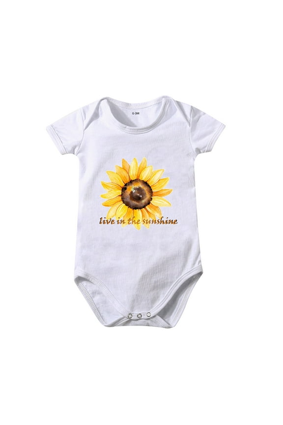 Baby Infant Toddler Romper Boys Girls Cartoon Sunflower Live In The Sunshine Print Short Sleeved Crawl Clothes 6-12 Months