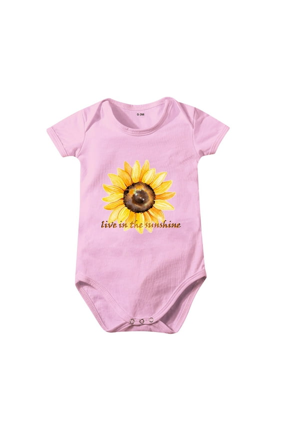 Baby Toddler One-Pieces Boys Girls Cartoon Sunflower Live In The Sunshine Print Short Sleeved Crawl Clothes 3-6 Months