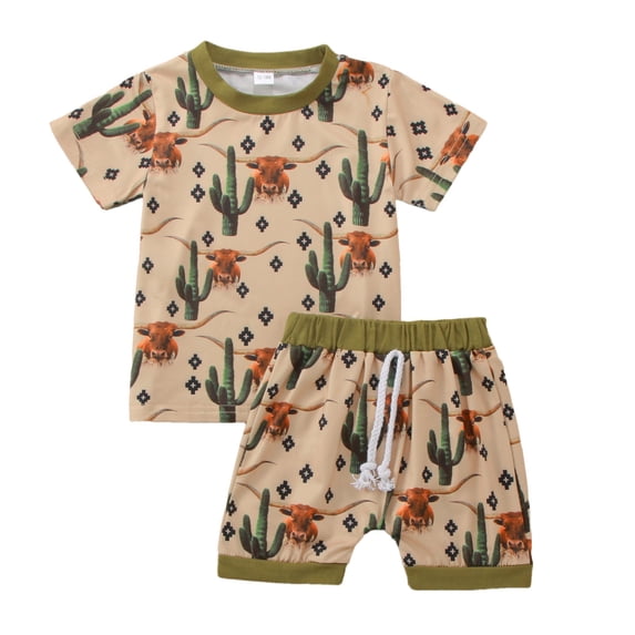 Bysome Boys Casual Outfit Set Two Pieces Summer Casual Children Set Toddler Holiday Short Sleeve Shirts Overall Shorts Green 2-3 Years