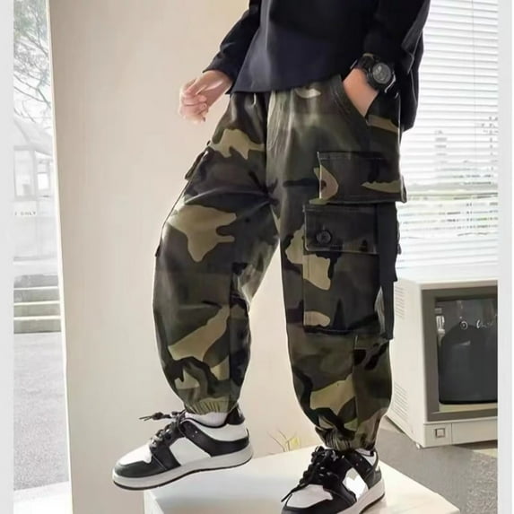 Bysome Boys Pants Kids Casual Cargo Pants Personality Fashion Loose Sweatpants Trousers For Sports Activewear Camouflage Size 14-15 Years