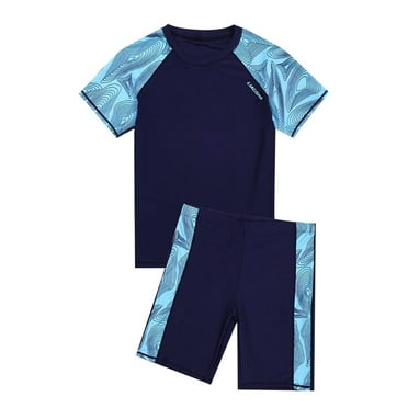 Bysome Boys Swimsuits Set For Boys 2 Piece Short Sleeve Swim Shirts Bathing Suits With Trunks 10-12 Years