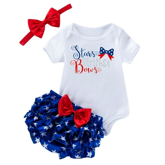 Hbdhejl Fashion Outfit Set For Girls Independence Day Short Sleeve Letter Prints Romper Bodysuit Shorts Headband 3Pcs Outfits Clothes Set 3-6 Months
