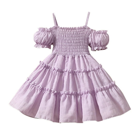 Bysome Girls Dresses Casual Toddler Kids Baby Tutu Dress Tulle Ruffles Solid Princess Wedding Party Dresses Purple 2-3 Years