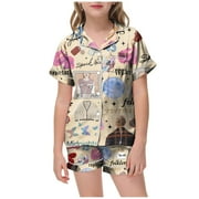 Hbdhejl Girls Outfit Set Cute Casual Two Pieces Set Pajamas For Children Shirt With Pant Matching Set Sleepwear Set With Pockets For Music Lovers Fans Beige 2-3 Years