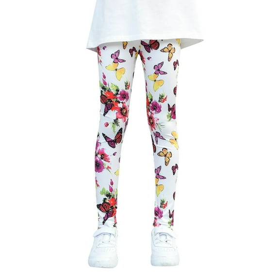 Bysome Kids Pants Girls Ankle Length Leggings Printing Flower Classic Stretch Pants 2-3 Years