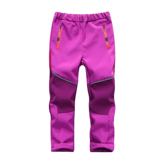 Bysome Kids Ski Pants With Pocket Baby Boys Girls Patchwork Thicken Warm Trouser Pants Hot Pink Size 4-5 Years