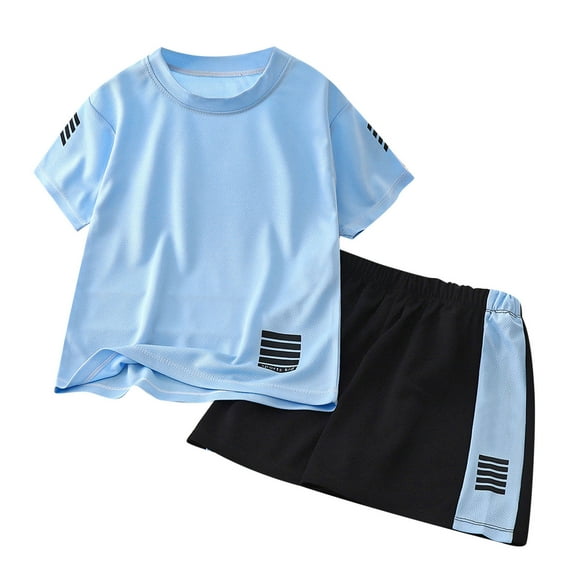 Bysome Kids Toddler Baby Unisex Outfit Set Boys Girls Spring Summer Print Short Sleeve Suit Set Sports Breathable Tshirt Shorts Outfits Clothes Sky Blue 4-5 Years