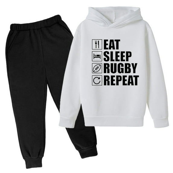 Bysome Outfit Set For Football Fans Sports Gift Sweatshirt Vintage Rugby Player Sports Retro Jogging Sweatsuits Kids Boys Girls Tracksuit Rugby Pullover Hoodie Pants Set 13-14 Years