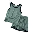 thumbnail image 1 of Bysome Summer Boys Girls Outfit Set Solid Color Sleeveles Crew Neck Vest With Shorts Set Loose Casual Pajamas Childrens Home Wear Green 18-24 Months, 1 of 4