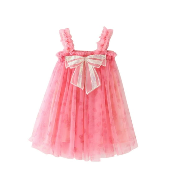 Hbdhejl Summer Dresses For Girls Toddler Baby Kids Bowknot Sequin Sleeveless Beach Tutu Dress Casual Layered Tulle Dresses Princess Birthday Party Beach Dresses 1-6Y 5-6 Years