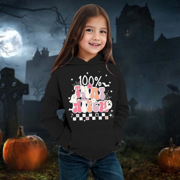 Hbdhejl Sweatshirts For Girls Child Boys Halloween Long Sleeve Cartoon Prints Warm Hoodie Pullover Tops Kids Sweat Black 2-3 Years