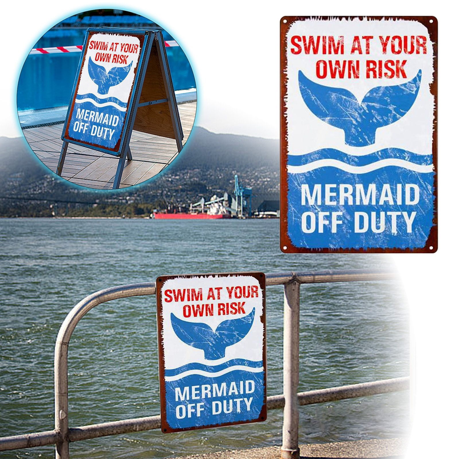 Panneau D'avertissement En Métal « Warning Old People Swim Here Deal With It Swimming Warning » Pour Ferme, Piscine, Parc Aquatique, Décoration Murale Amusante - 20,3 X 30,5 Cm