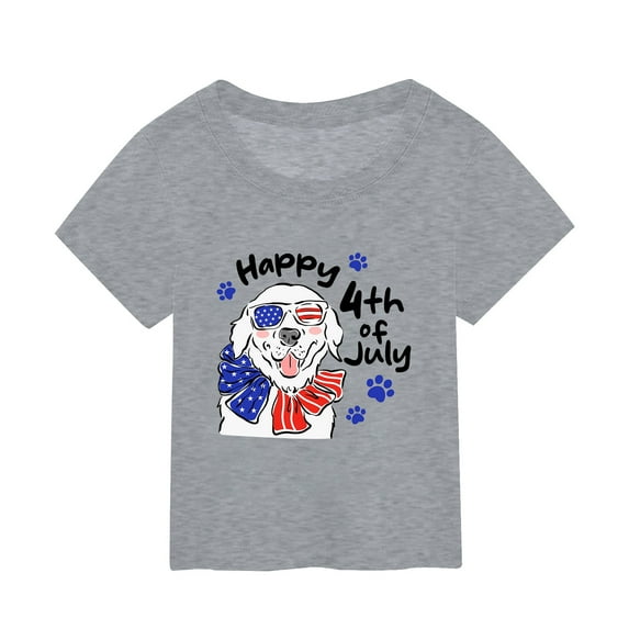 Hbdhejl T Shirts For Boys Girls Toddler Summer Independence Day Cute Dog Printed Short Sleeved Top Grey 9-10 Years