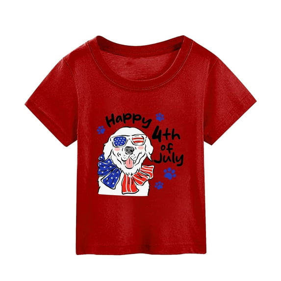 Hbdhejl T Shirts For Boys Girls Tops Summer Independence Day Cute Dog Printed Short Sleeved Top Worn Over Red 3-4 Years
