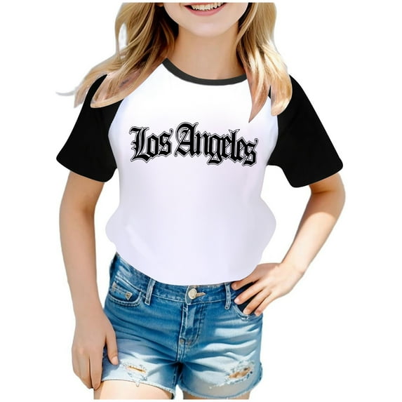 Bysome T Shirts For Boys Girls Tops Us City Print Raglan Short Sleeve T Shirt Black 11-12 Years