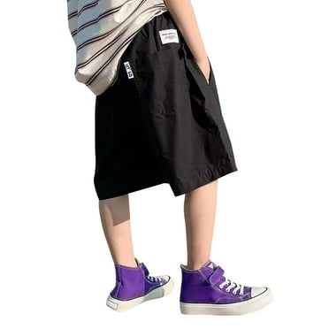 Bysome Toddler Boys Pants Summer Loose Fashion Casual Solid Color Knee Length Shorts Black 7-8 Years
