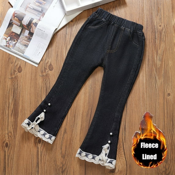 Bysome Toddler Girls Pants Kids Toddlers Lined Jeans Winter Denim Jeggings Warm Pants Black 3-4 Years